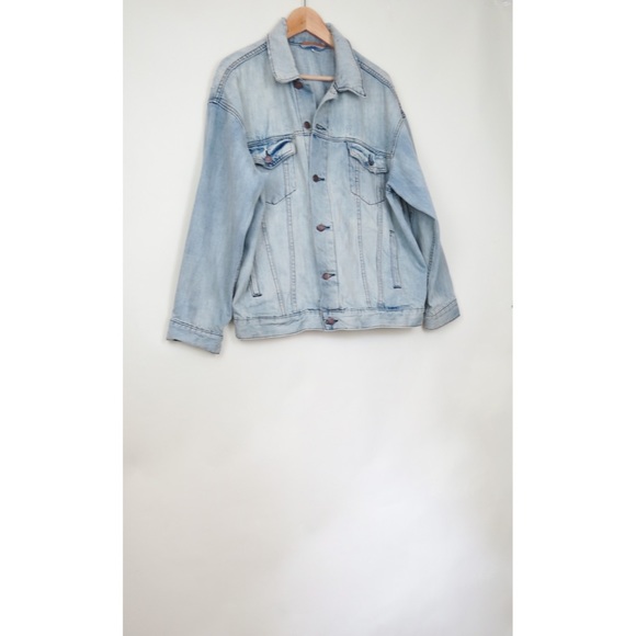 Free People denim oversize trucker jacket M L - Picture 2 of 5